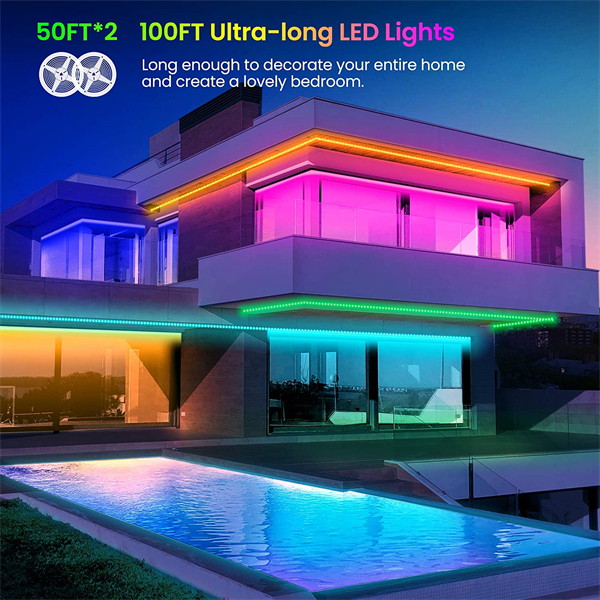 100 FT LED Strip Lights,Bluetooth LED Lights for Bedroom, Color Changing Light Strip with Music Sync, Phone Controller and IR Remote(APP+Remote +Mic).