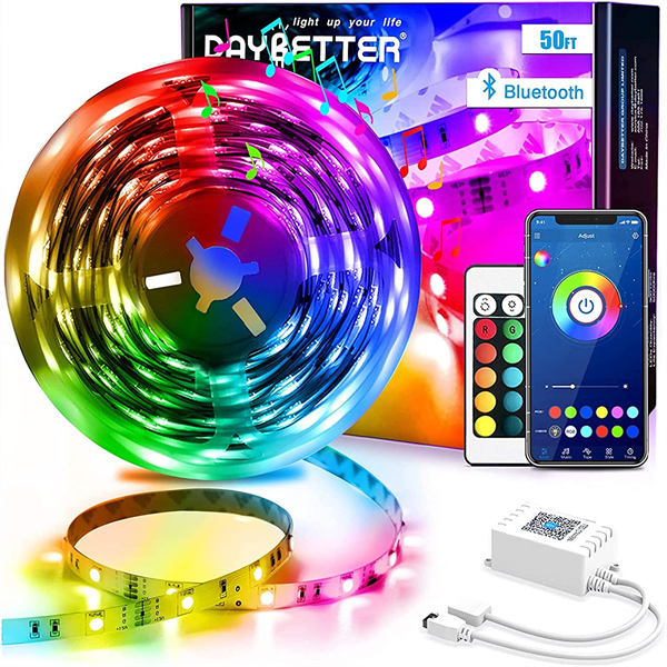 Led Strip Lights 50ft Smart Light Strips with App Control Remote, 5050 RGB Led Lights for Bedroom, Music Sync Color Changing Lights for Room Party