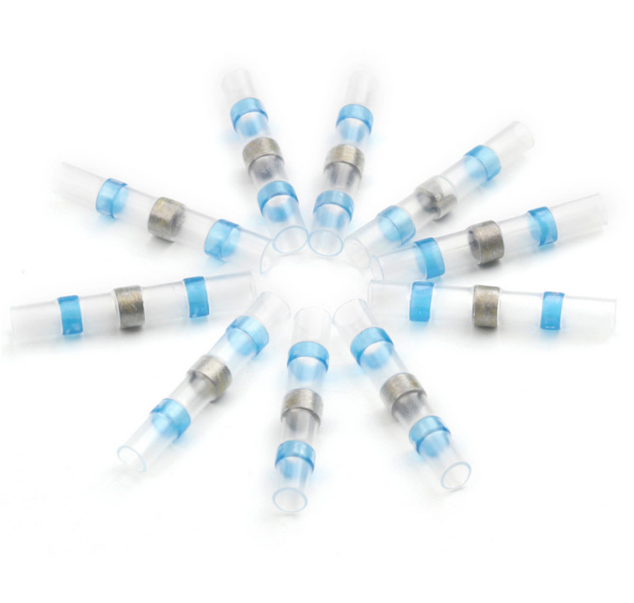 100pcs Solder Seal Butt Connectors 16-14 AWG Blue Waterproof Heat Shrink Wire Splice Connectors Solder Stick Electrical Terminals