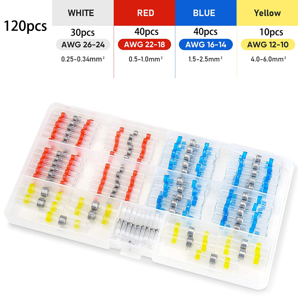 120PCS Solder Seal Wire Connectors, Self-Solder Heat Shrink Butt Connector Solder Sleeve Waterproof Insulated Electrical Butt Splice Wire Terminals for Marine Automotive Boat Truck Wire Joint