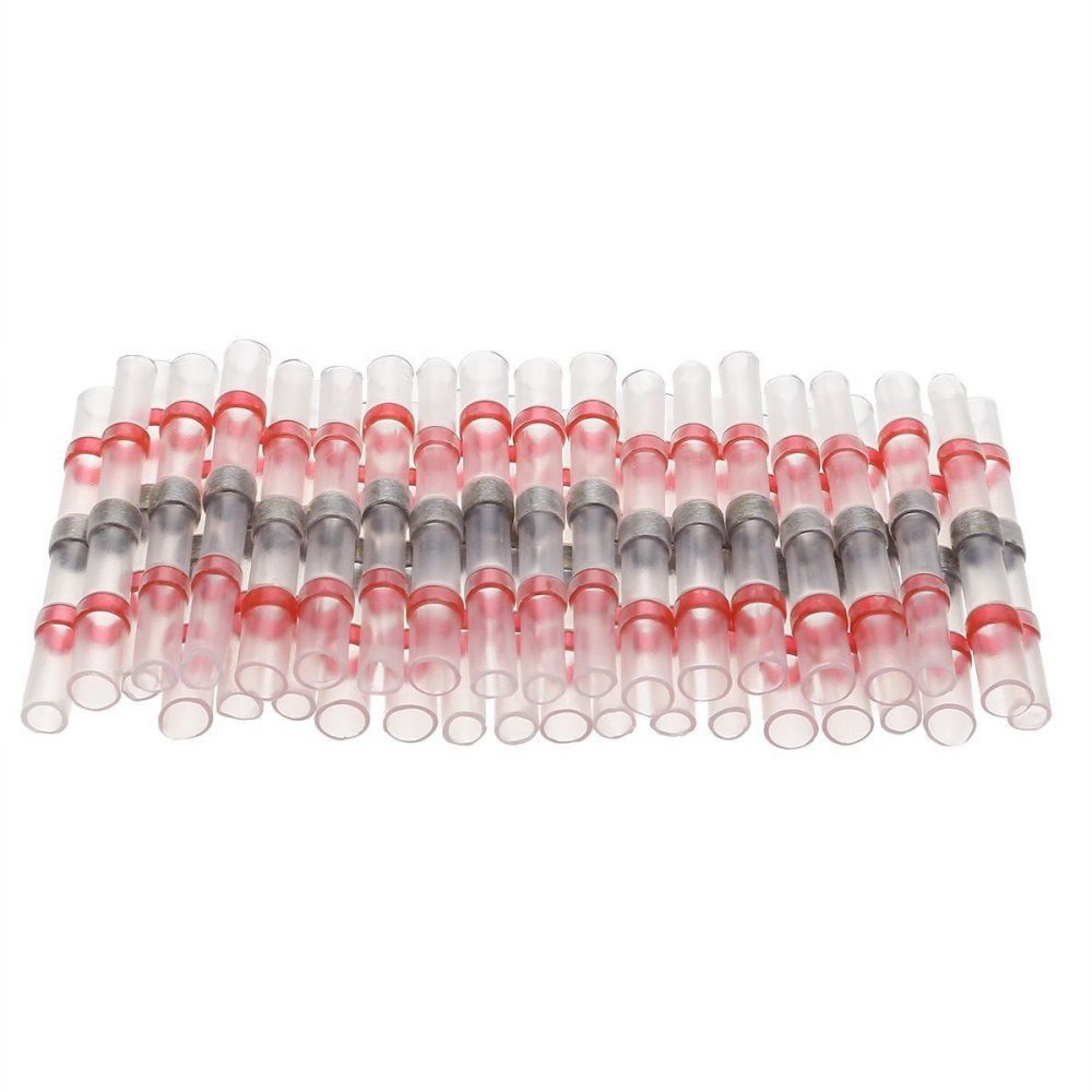 100pcs Solder Seal Butt Connectors 22-18 AWG Red Waterproof Heat Shrink Wire Connectors Automotive Marine Electrical Terminals
