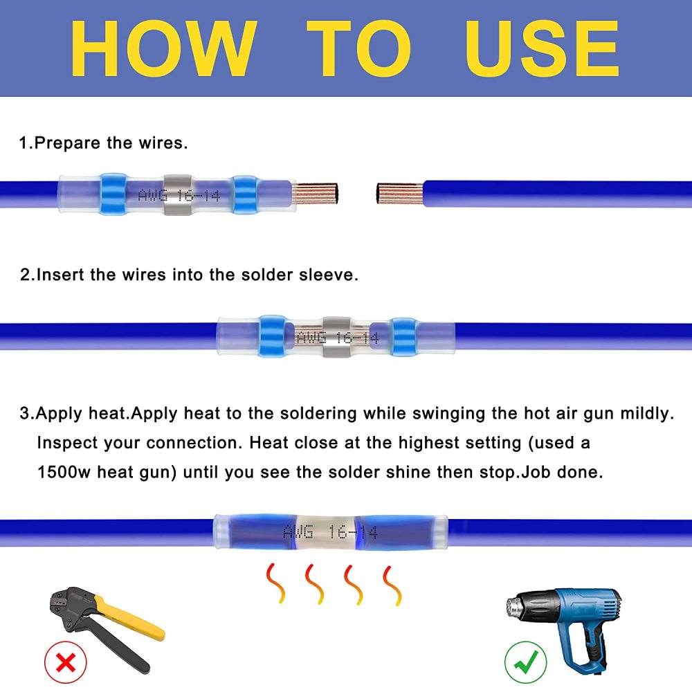 270 PCS Solder Seal Wire Connector Kit, Solder Seal Butt Terminal Waterproof Insulated Electrical Butt Terminals Wire Splice for Automotive Marine Boat