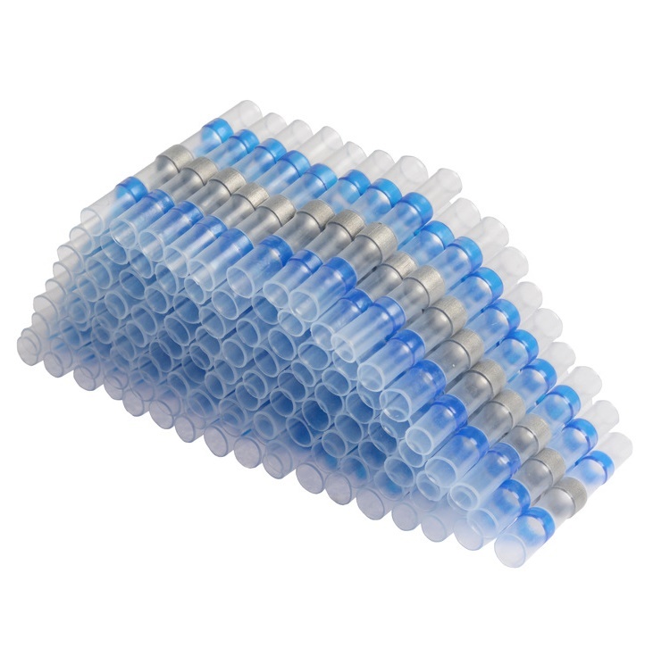 100pcs Solder Seal Butt Connectors 16-14 AWG Blue Waterproof Heat Shrink Wire Splice Connectors Solder Stick Electrical Terminals