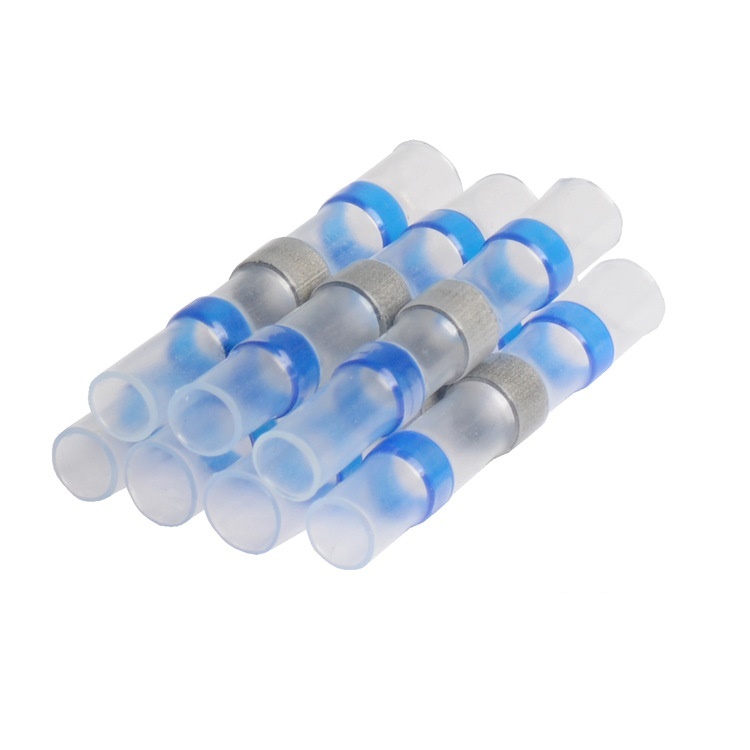 100pcs Solder Seal Butt Connectors 16-14 AWG Blue Waterproof Heat Shrink Wire Splice Connectors Solder Stick Electrical Terminals
