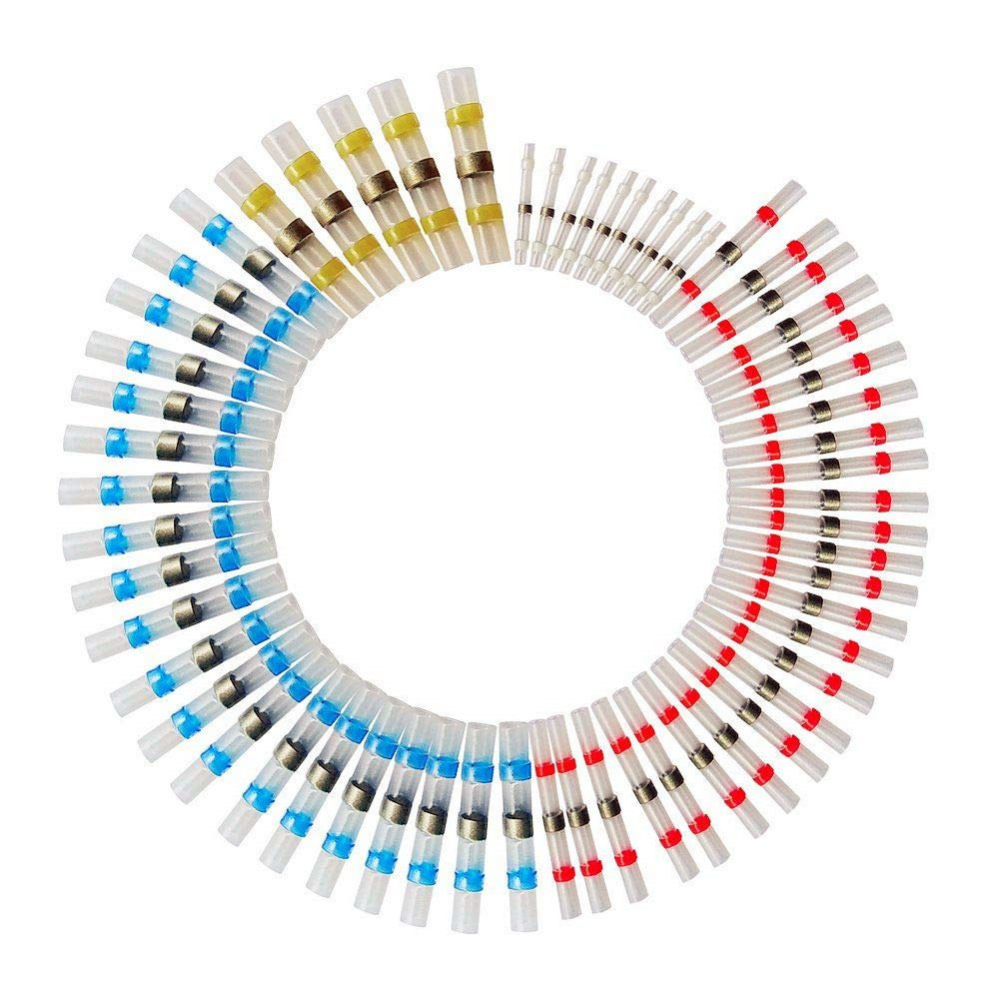 120PCS Solder Seal Wire Connectors, Self-Solder Heat Shrink Butt Connector Solder Sleeve Waterproof Insulated Electrical Butt Splice Wire Terminals for Marine Automotive Boat Truck Wire Joint