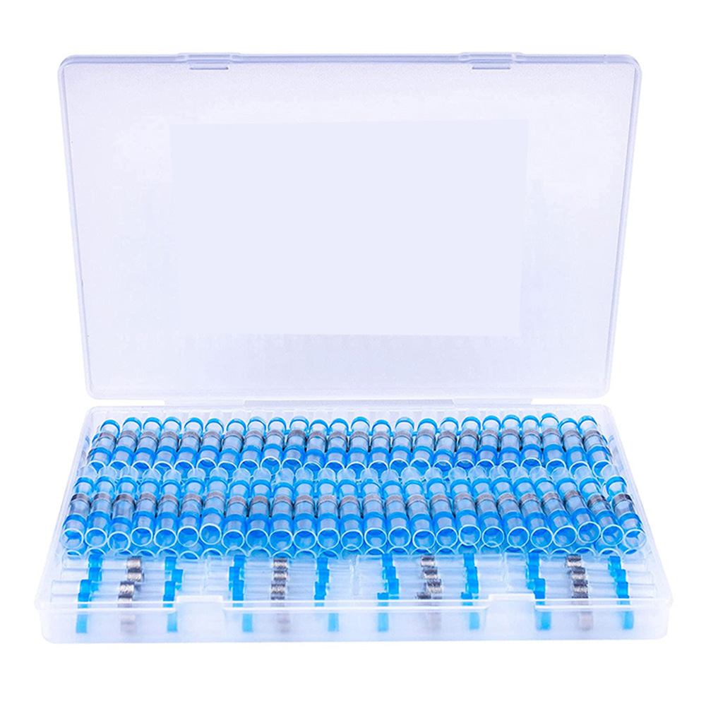 100pcs Solder Seal Butt Connectors 16-14 AWG Blue Waterproof Heat Shrink Wire Splice Connectors Solder Stick Electrical Terminals