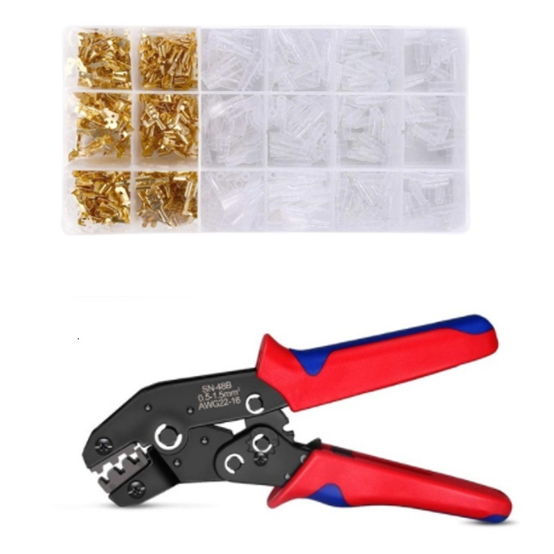 Pince à Sertir SN-48B avec 600 Cosse a Sertisseur pour Electriques 0,5-2,5 mm² (22-16 AWG) Câble Bricolage Rouge Pinces Professionnelles Kit d'outils de Sertissage pour Pince a Sertir