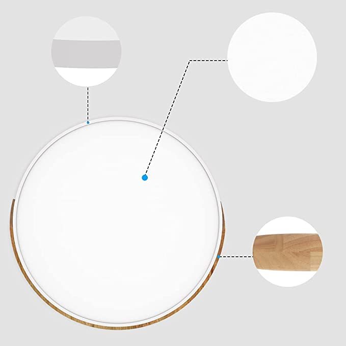 18W Plafonnier Bois Moderne Rond 30cm LED Ultra Plat Lampes, de Plafond, Luminaire Intérieur Parfait pour Chambre, Cuisine, Entreé et le Couloir Blanc Froid 6000k