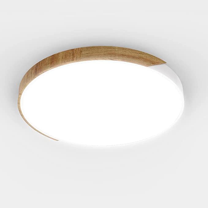 18W Plafonnier Bois Moderne Rond 30cm LED Ultra Plat Lampes, de Plafond, Luminaire Intérieur Parfait pour Chambre, Cuisine, Entreé et le Couloir Blanc Froid 6000k