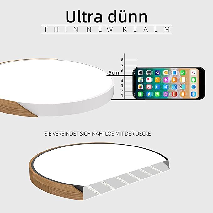 18W Plafonnier Bois Moderne Rond 30cm LED Ultra Plat Lampes, de Plafond, Luminaire Intérieur Parfait pour Chambre, Cuisine, Entreé et le Couloir Blanc Froid 6000k