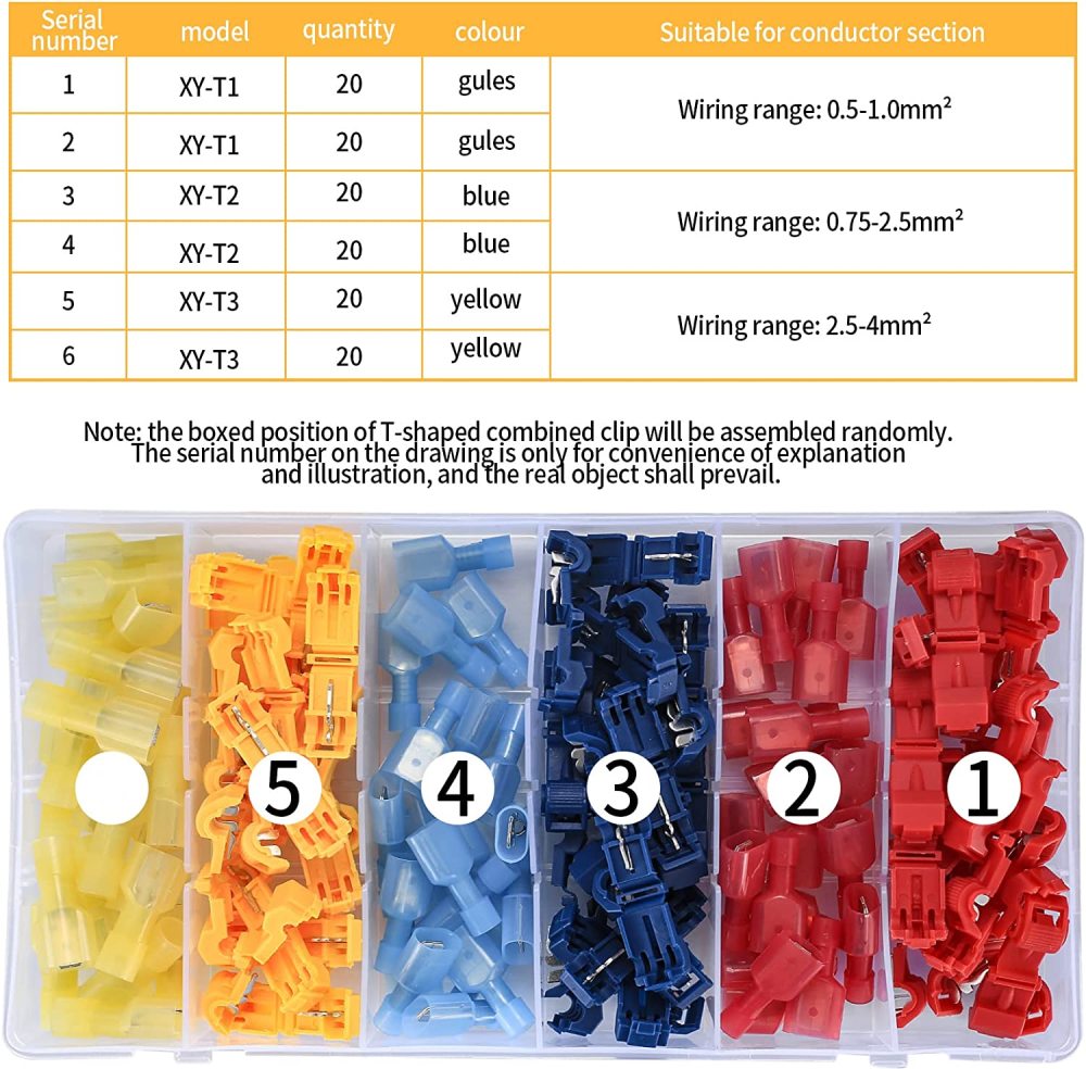 120 Pièces Cosses Électriques à Sertir T Tap - Raccords pour Fils et Cosses Isolées Automobile à Déconnexion Rapide - 0,5-6,0 mm²