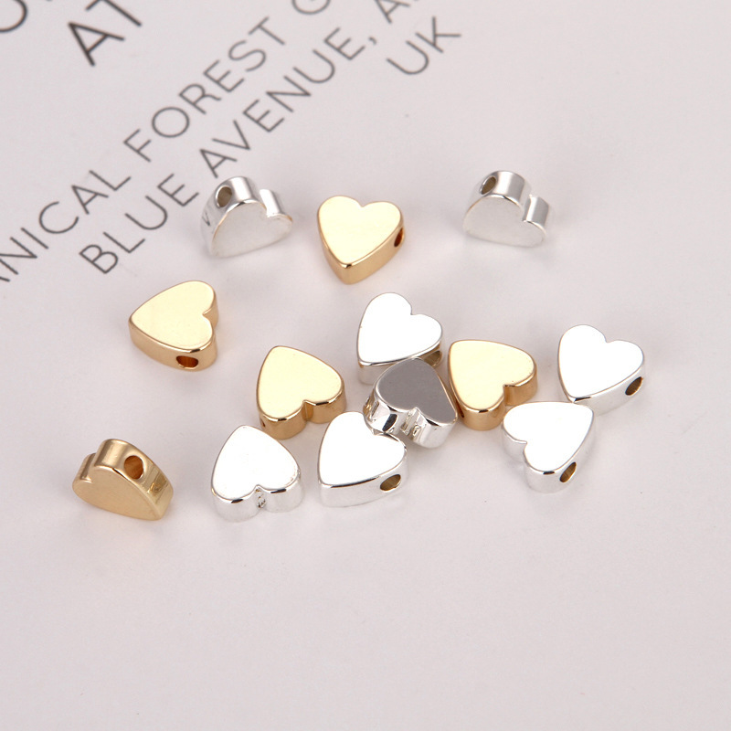 50 Pieces Heart Beads Heart Spacer Beads Small Hole Plated Brass Metal Loose Beads Heart Shaped DIY Beads for Making Bracelet Necklace Earring Accessories Handmade Charms