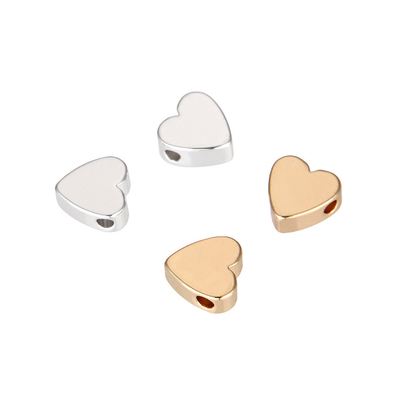 50 Pieces Heart Beads Heart Spacer Beads Small Hole Plated Brass Metal Loose Beads Heart Shaped DIY Beads for Making Bracelet Necklace Earring Accessories Handmade Charms
