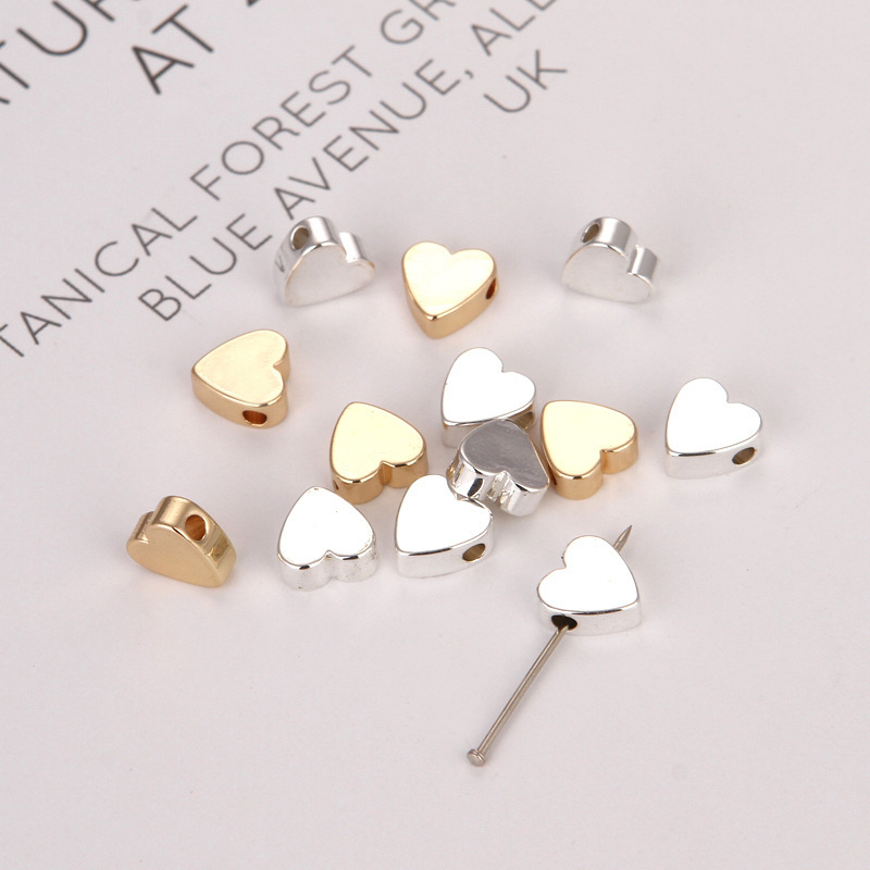 50 Pieces Heart Beads Heart Spacer Beads Small Hole Plated Brass Metal Loose Beads Heart Shaped DIY Beads for Making Bracelet Necklace Earring Accessories Handmade Charms