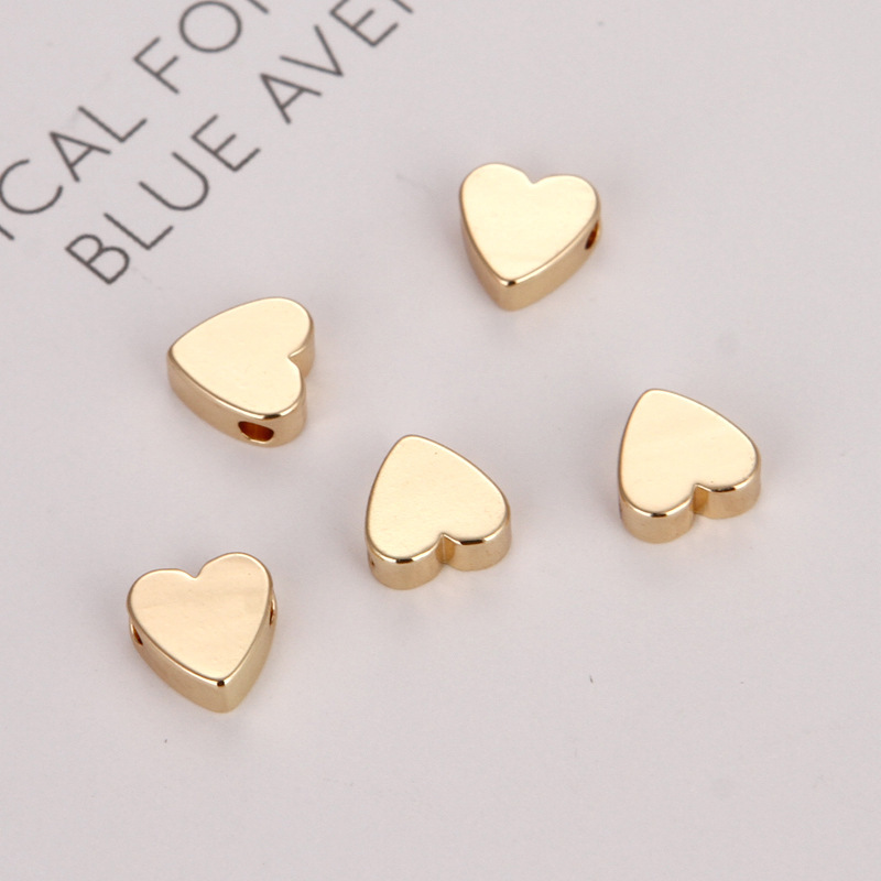 50 Pieces Heart Beads Heart Spacer Beads Small Hole Plated Brass Metal Loose Beads Heart Shaped DIY Beads for Making Bracelet Necklace Earring Accessories Handmade Charms