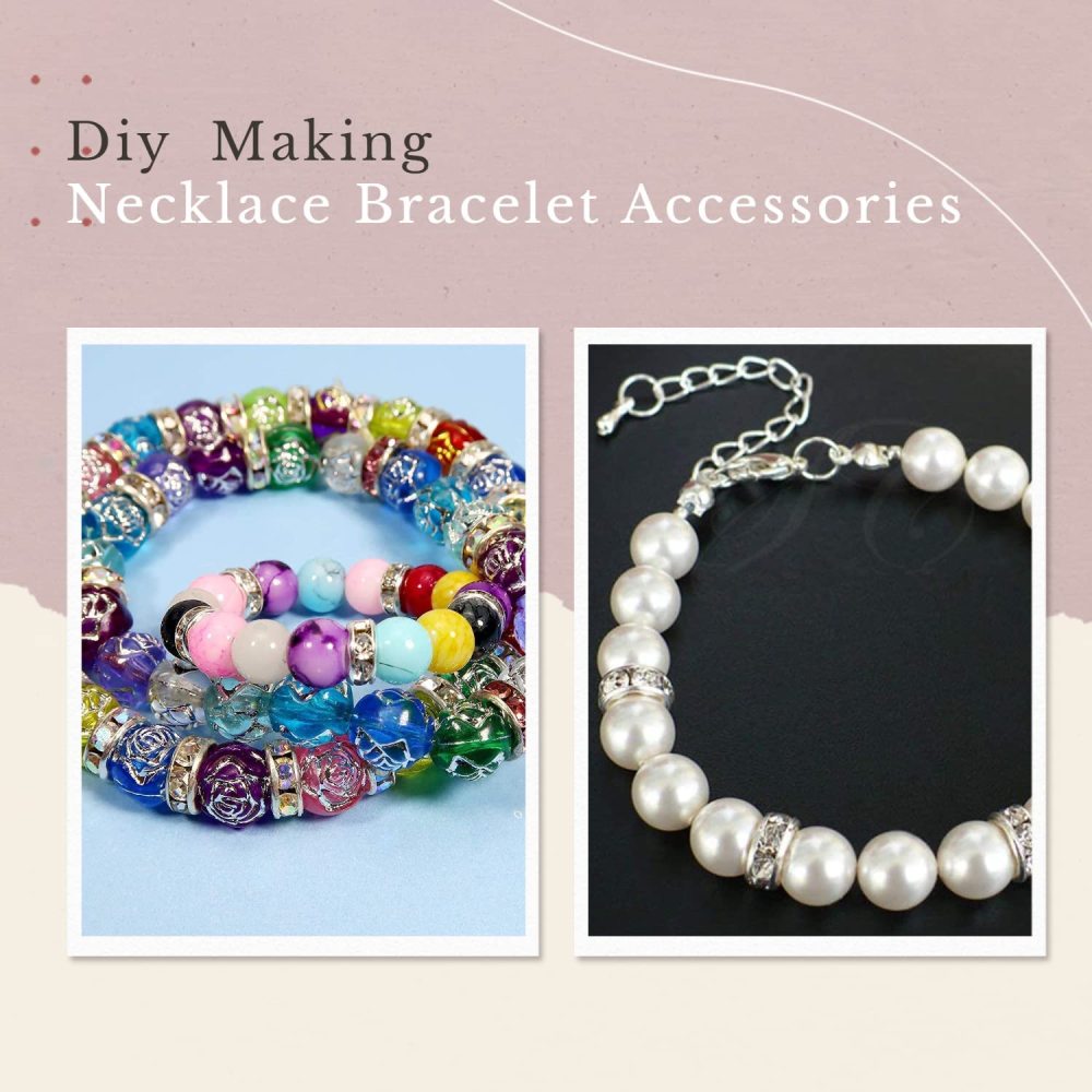 50PCS Spacer Beads Gold Silver Plated Round Crystal Rhinestone Loose Beads for Jewelry Making Necklaces Bracelets Earrings DIY
