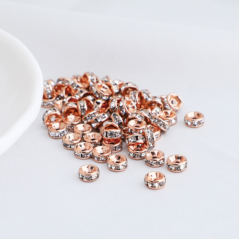 50PCS Spacer Beads Gold Silver Plated Round Crystal Rhinestone Loose Beads for Jewelry Making Necklaces Bracelets Earrings DIY
