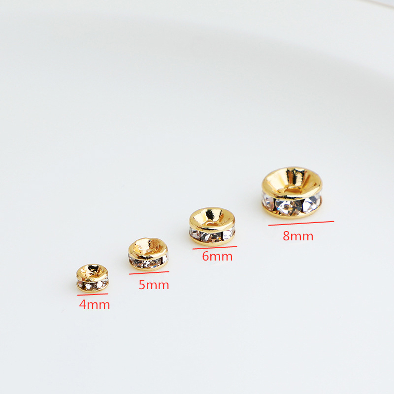 50PCS Spacer Beads Gold Silver Plated Round Crystal Rhinestone Loose Beads for Jewelry Making Necklaces Bracelets Earrings DIY