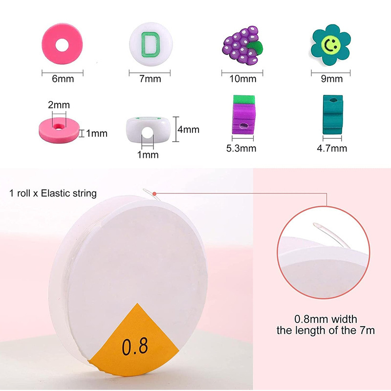 1600PCS Fruit Smiley Handmade Polymer Clay Beads Letter Beads Soft Beads for Women Girls Jewelry Making DIY Bracelet Necklace Earring Accessories with 4m Crystal Elastic String.
