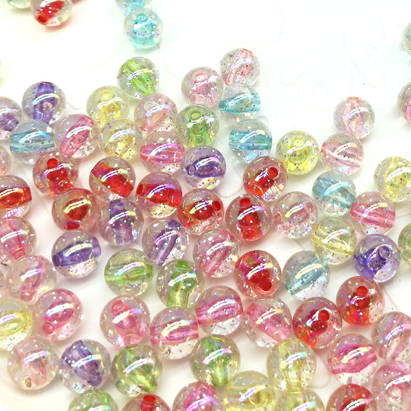 100pcs 10mm Acrylic Bead Acrylic Round Loose Beads Acrylic Pastel Colors Beads Transparent Candy Cute Colorful with Glitter Powder Loose Spacer Beads for Phone Case Wrist Strap Bracelets Necklaces Jewelry Making DIY Art Craft