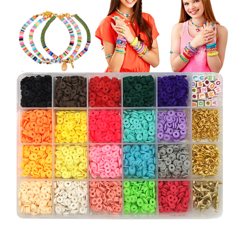 3600 PCS Clay Beads for Bracelets Making Polymer Clay Beads Kit 20 Colors Flat Beads for Jewelry Making DIY Disc Letter Beads for Necklace Making Set