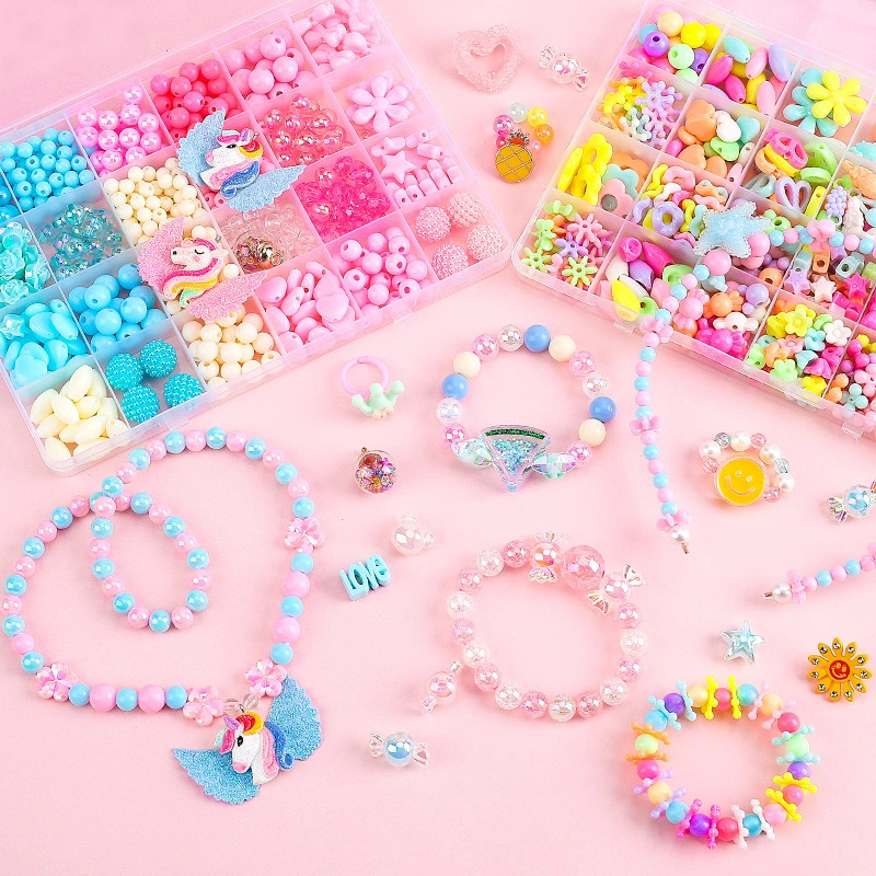 DIY Crafts Beads Children Beading Jewelry Crafts Making Kit Toy Unicorn Candy Bracelet Necklace Headband Making Gift for Kids Girls
