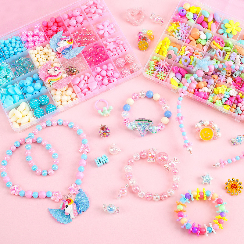 DIY Crafts Beads Children Beading Jewelry Crafts Making Kit Toy Unicorn Candy Bracelet Necklace Headband Making Gift for Kids Girls