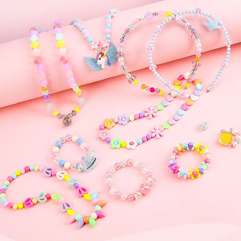 DIY Crafts Beads Children Beading Jewelry Crafts Making Kit Toy Unicorn Candy Bracelet Necklace Headband Making Gift for Kids Girls