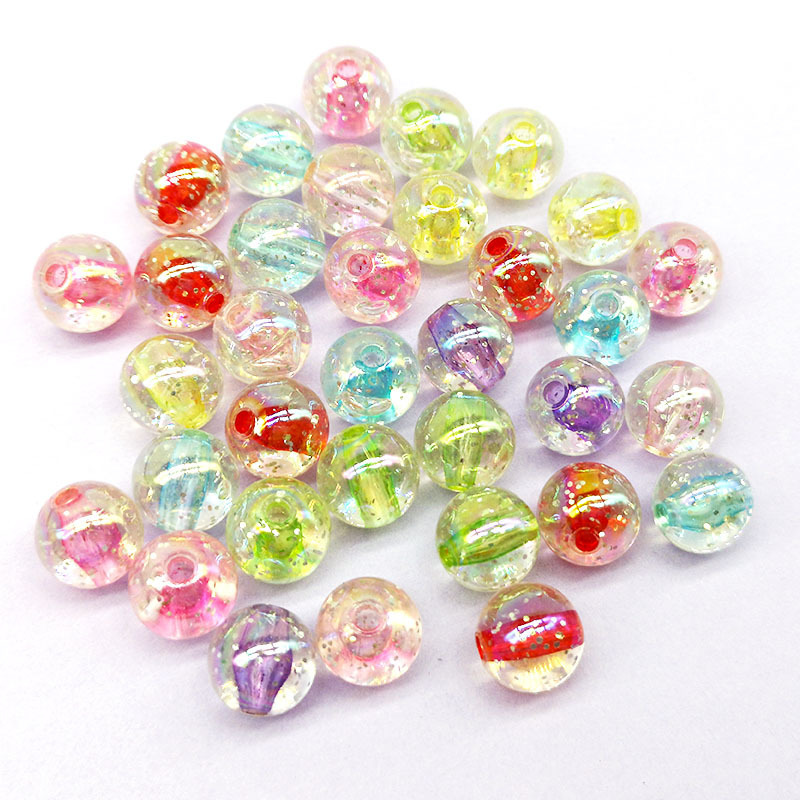 100pcs 10mm Acrylic Bead Acrylic Round Loose Beads Acrylic Pastel Colors Beads Transparent Candy Cute Colorful with Glitter Powder Loose Spacer Beads for Phone Case Wrist Strap Bracelets Necklaces Jewelry Making DIY Art Craft