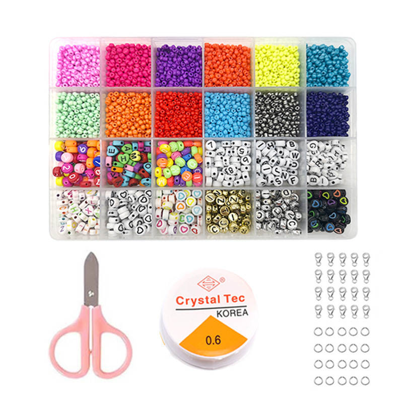Glass Seed Beads Bracelet Making Kit Bead Friendship Bracelet Necklace Ring Making Kit Beads Charm Beads and Elastic String for Bracelet and Jewelry Making