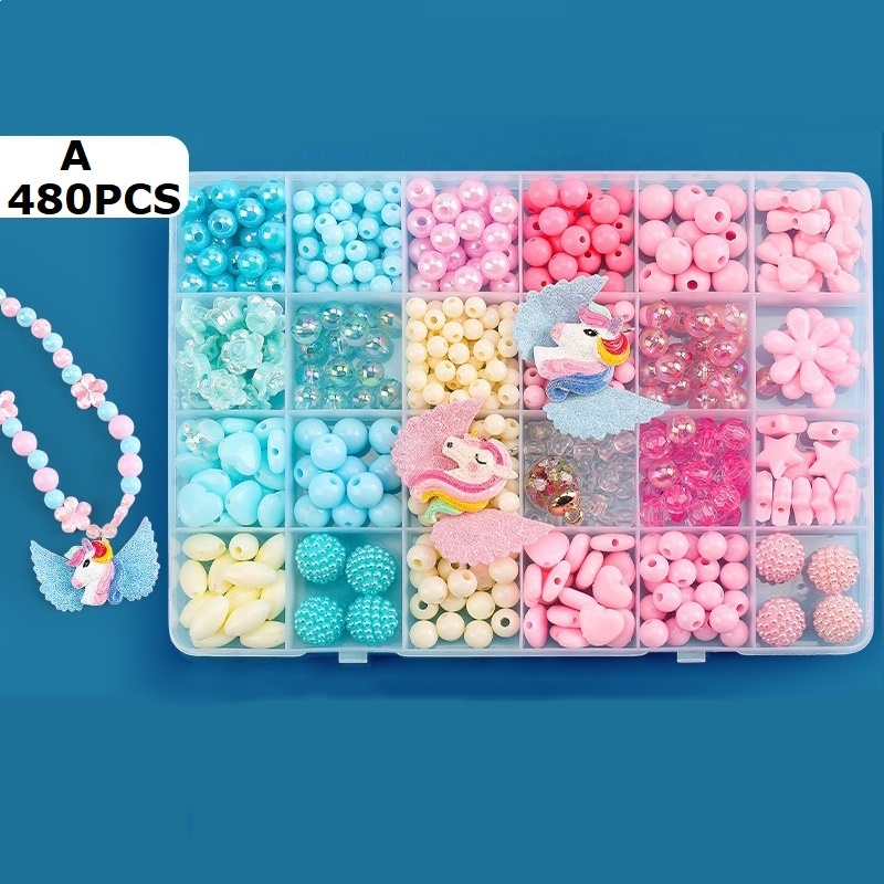 DIY Crafts Beads Children Beading Jewelry Crafts Making Kit Toy Unicorn Candy Bracelet Necklace Headband Making Gift for Kids Girls