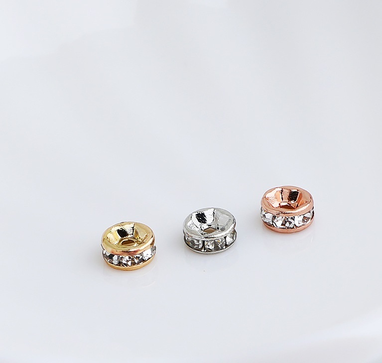 50PCS Spacer Beads Gold Silver Plated Round Crystal Rhinestone Loose Beads for Jewelry Making Necklaces Bracelets Earrings DIY
