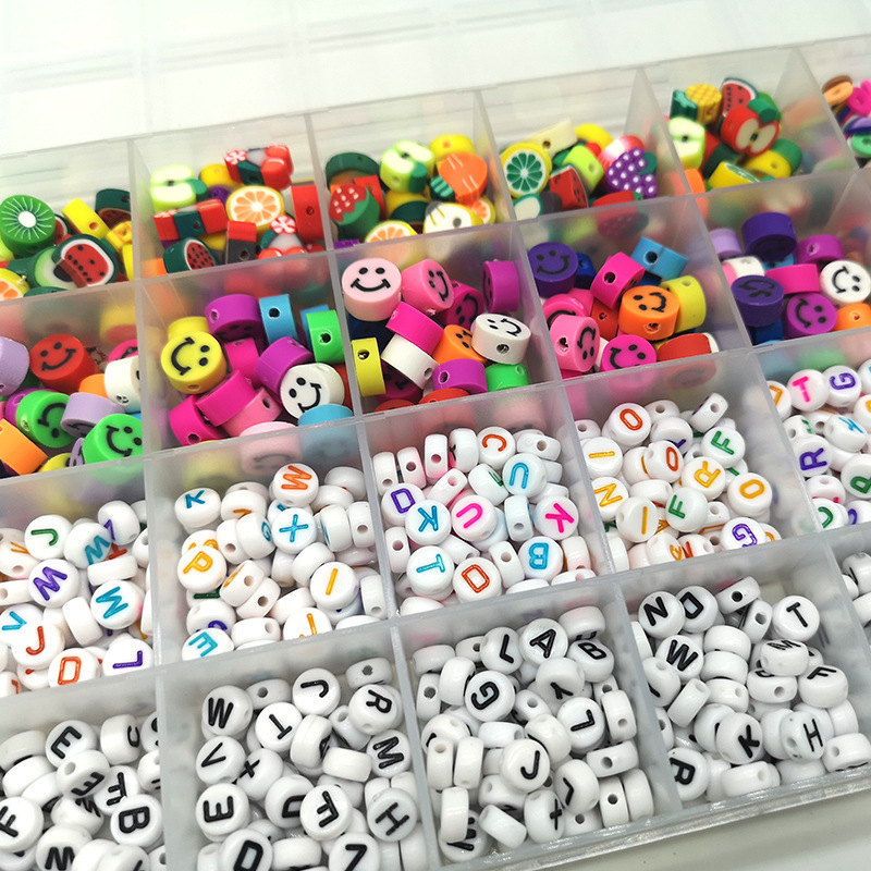 1600PCS Fruit Smiley Handmade Polymer Clay Beads Letter Beads Soft Beads for Women Girls Jewelry Making DIY Bracelet Necklace Earring Accessories with 4m Crystal Elastic String.