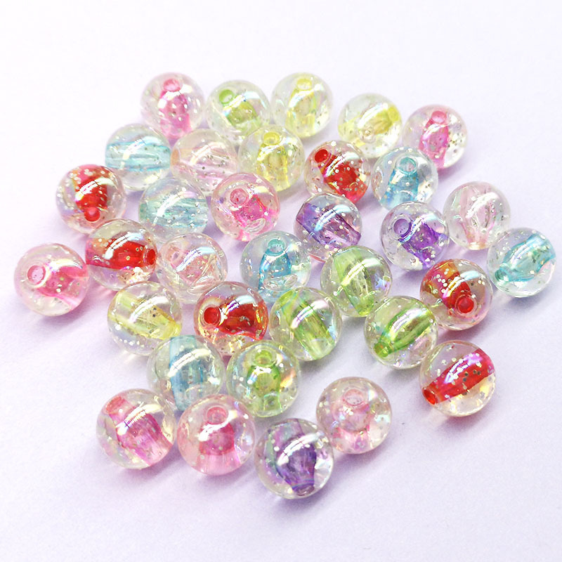 100pcs 10mm Acrylic Bead Acrylic Round Loose Beads Acrylic Pastel Colors Beads Transparent Candy Cute Colorful with Glitter Powder Loose Spacer Beads for Phone Case Wrist Strap Bracelets Necklaces Jewelry Making DIY Art Craft