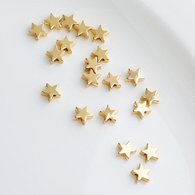 50 Pieces Star Beads Spacer Beads Small Hole Plated Brass Metal Loose Beads Star Shaped DIY Beads for Bracelet Necklace Earring Accessories Handmade Crafts Making