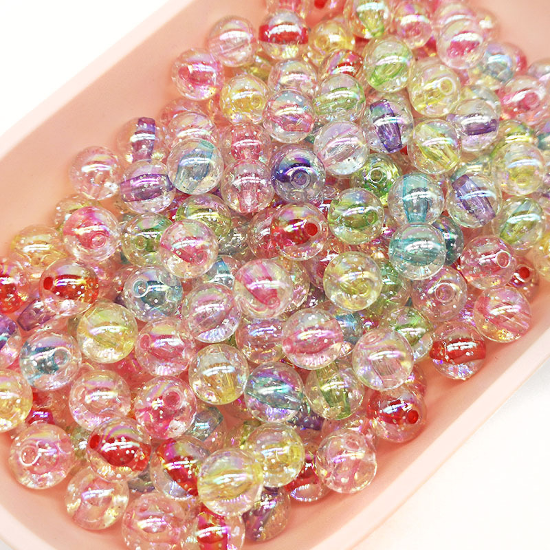 100pcs 10mm Acrylic Bead Acrylic Round Loose Beads Acrylic Pastel Colors Beads Transparent Candy Cute Colorful with Glitter Powder Loose Spacer Beads for Phone Case Wrist Strap Bracelets Necklaces Jewelry Making DIY Art Craft