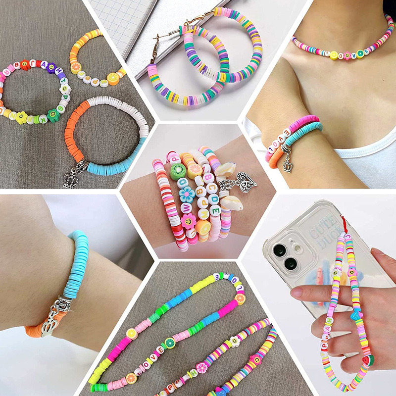 1600PCS Fruit Smiley Handmade Polymer Clay Beads Letter Beads Soft Beads for Women Girls Jewelry Making DIY Bracelet Necklace Earring Accessories with 4m Crystal Elastic String.