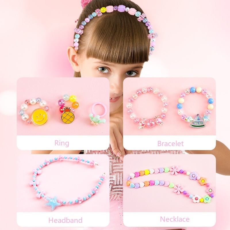 DIY Crafts Beads Children Beading Jewelry Crafts Making Kit Toy Unicorn Candy Bracelet Necklace Headband Making Gift for Kids Girls