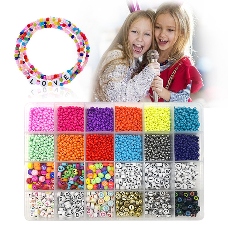 Glass Seed Beads Bracelet Making Kit Bead Friendship Bracelet Necklace Ring Making Kit Beads Charm Beads and Elastic String for Bracelet and Jewelry Making