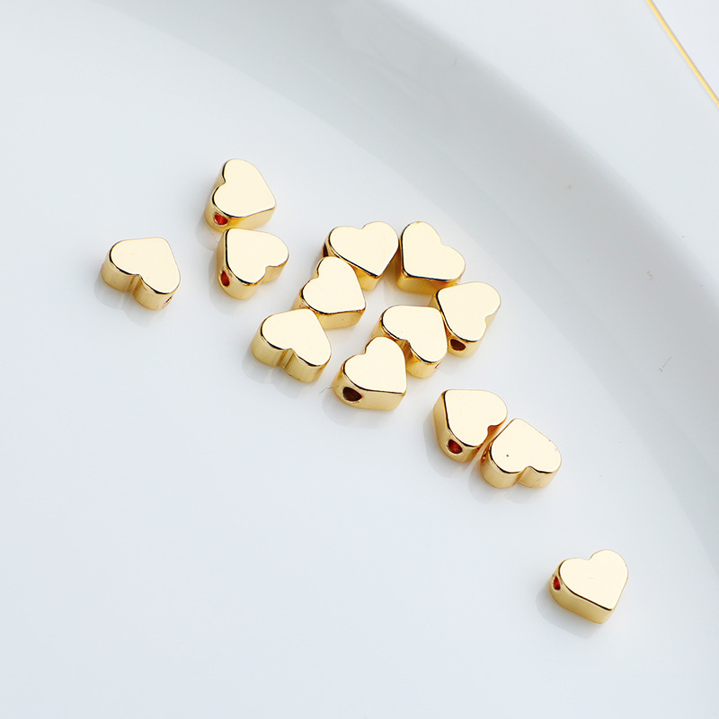 50 Pieces Heart Beads Heart Spacer Beads Small Hole Plated Brass Metal Loose Beads Heart Shaped DIY Beads for Making Bracelet Necklace Earring Accessories Handmade Charms