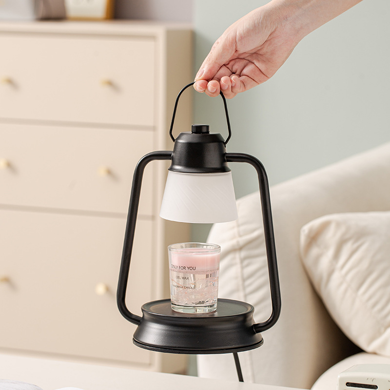Electric Candle Warmer Lamp Metal Candle Lamp Glass Lampshade with 2 Bulbs Dimmable Switch Vintage Wax Melting Candle Table Lamp