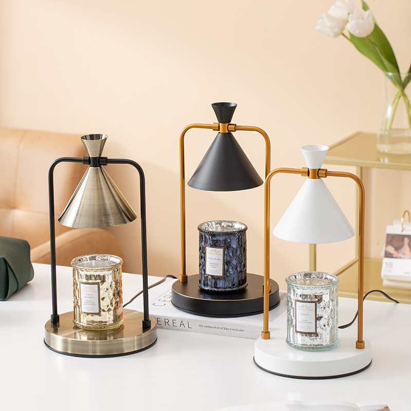 Electric Candle Warmer Lamp Metal Candle Lamp with 2 Bulbs Dimmable Switch Vintage Wax Melt Candle Table Lamp Night Lamp