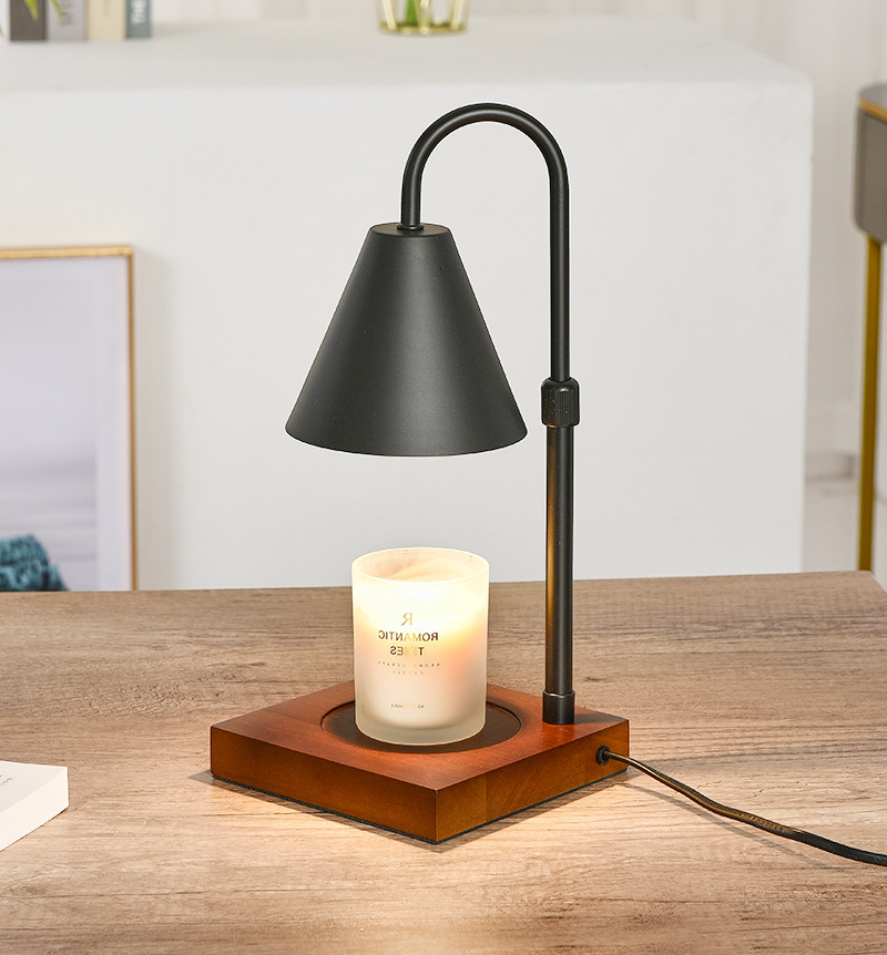 Adjustable Candle Warmer Lamp Candle Lamp Wooden Base Thermal Melting Wax with Dimmable Switch 2 Bulbs for Bedroom Living Room