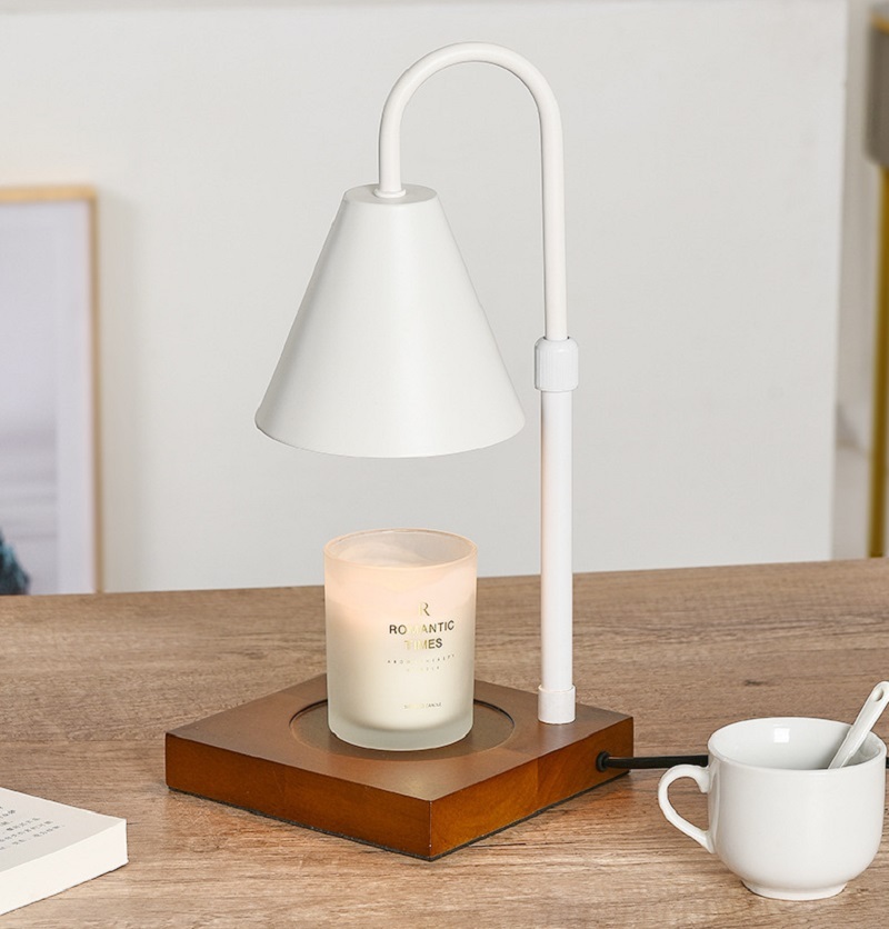Adjustable Candle Warmer Lamp Candle Lamp Wooden Base Thermal Melting Wax with Dimmable Switch 2 Bulbs for Bedroom Living Room