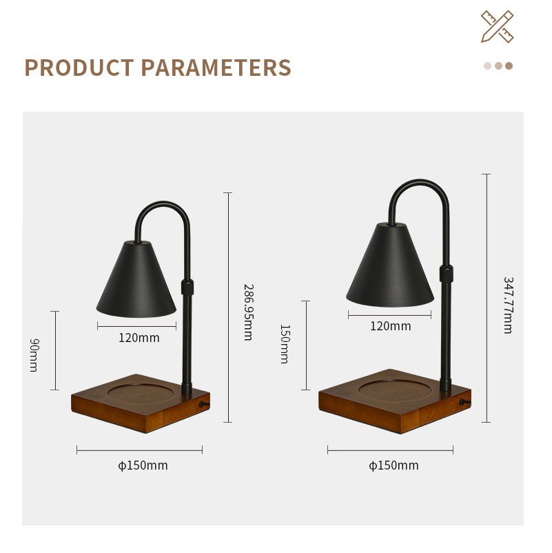Adjustable Candle Warmer Lamp Candle Lamp Wooden Base Thermal Melting Wax with Dimmable Switch 2 Bulbs for Bedroom Living Room