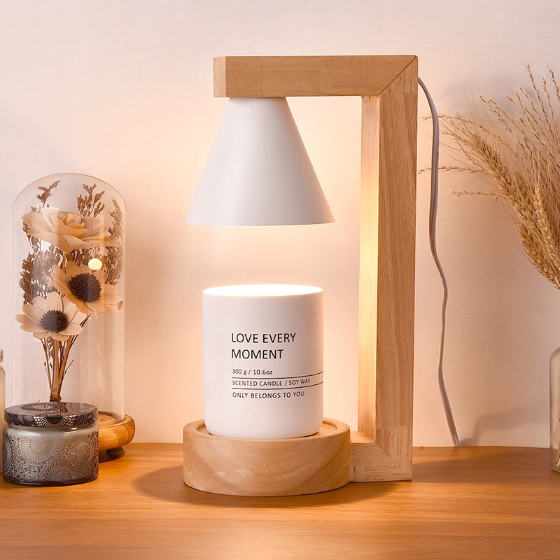 Dimmable Candle Warmer Lamp Wooden Candle Holder Wax Burner Warmer with Halogen Wax Melting Bulb