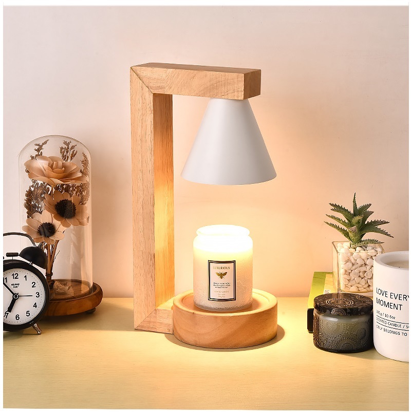 Dimmable Candle Warmer Lamp Wooden Candle Holder Wax Burner Warmer with Halogen Wax Melting Bulb