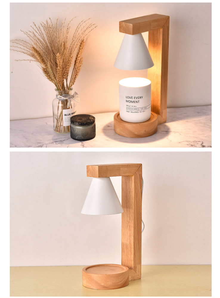 Dimmable Candle Warmer Lamp Wooden Candle Holder Wax Burner Warmer with Halogen Wax Melting Bulb