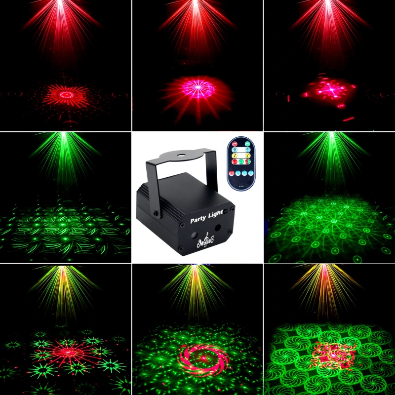 Portable Stage DJ Party Laser Projector Disco Red Green Projector with Remote Control USB Powered for Club Family Holiday Christmas Wedding