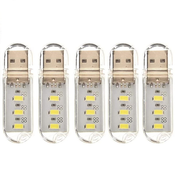 maidodo 5PCS DC 5V Mini Portable USB Night Light 3leds 5730 SMD Desk Book Reading Lights for PC Laptops Computer Mobile Power Camping lamp Cold White warm white